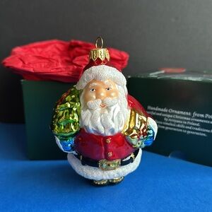Santa Blown Glass Christmas Ornament Hand Crafted from Poland 4”